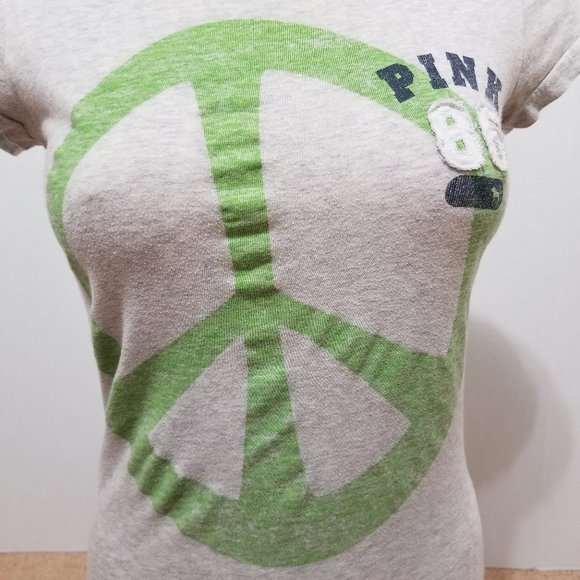 Victoria's Secret PINK top Small peace sign 86 dog patch logo graphic slub knit - Picture 5 of 13